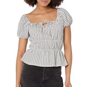 Madewell Omaha Tiered Top Women's Size S Black White Gingham Square Neck